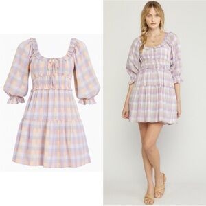 Entro Light Blush Pink Lilac White Plaid Pastel set Me Free dress LARGE